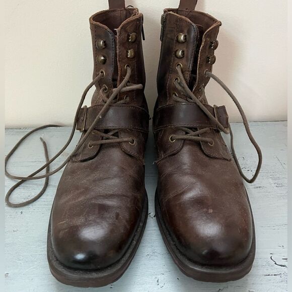 Lavorazione Artigiana Brown Leather Rally Lace Up Buckle Boots | Size 9 main image 8